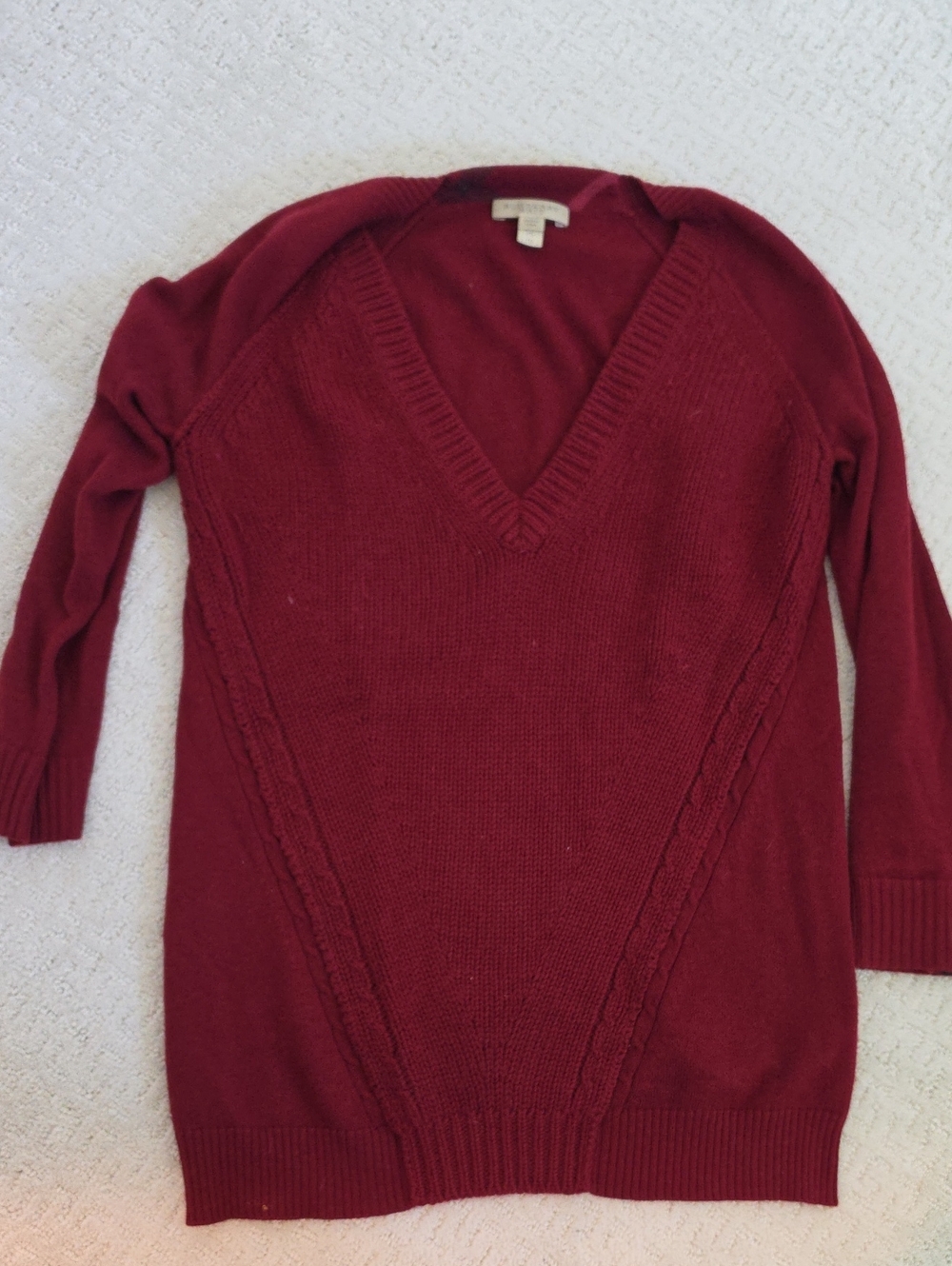 Burberry Deep Red V-Neck Cable Knit Sweater
